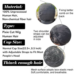 Short Human Hair  Pixie Cut Wig